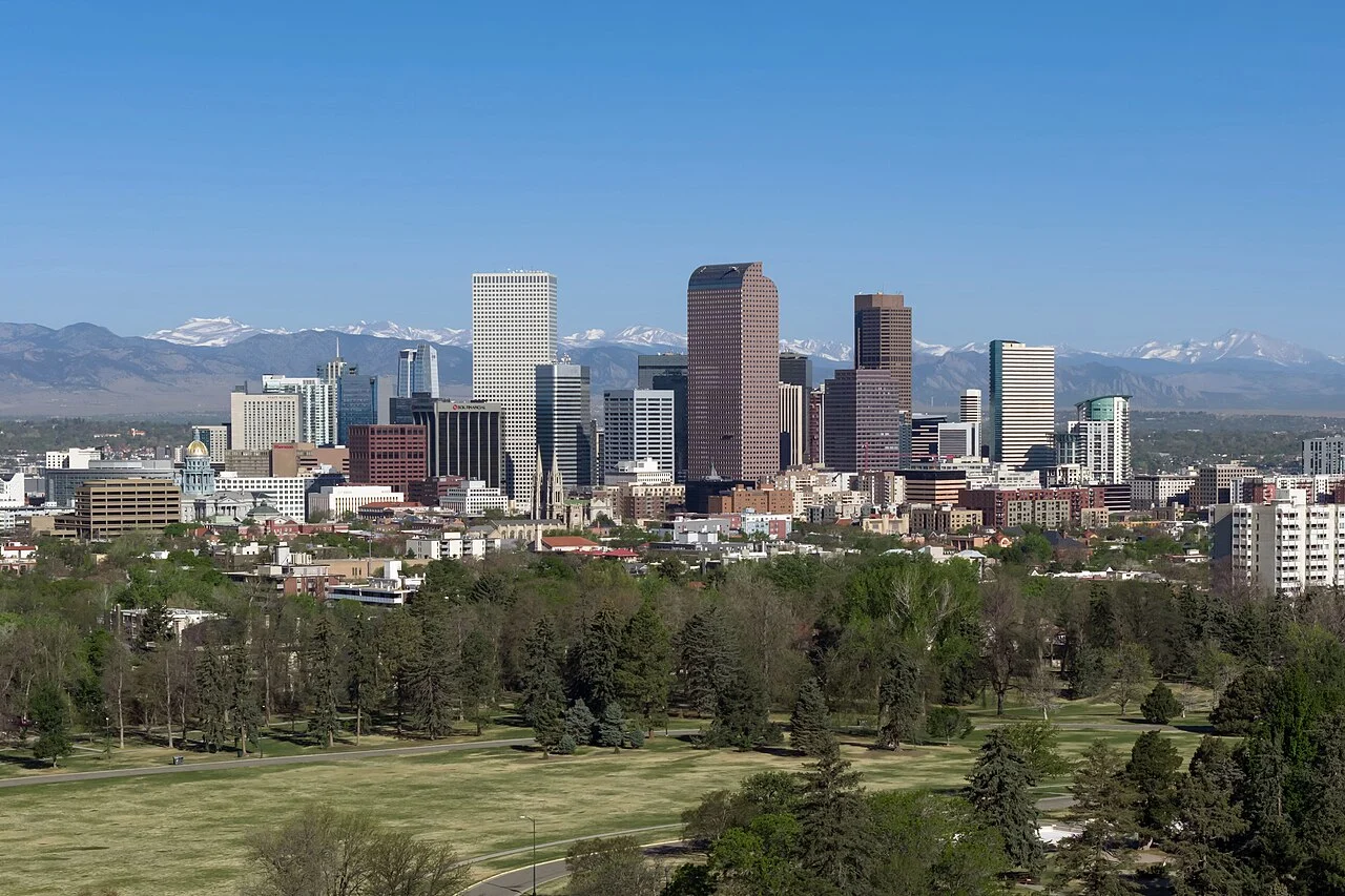 Denver skyline with the mountains in the distance